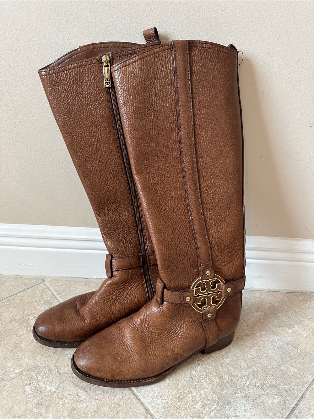 Tory Burch Chestnut Brown Leather Tall Riding Boots